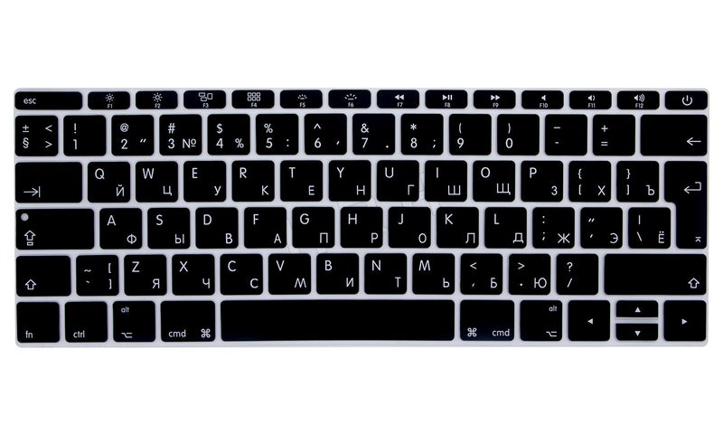 HRH Russian Language Silicone Keyboard Cover Skin for MacBook Pro 13" A1708 A1988 No Touch Bar (2018 2017 2016)&M12 A1534 with Retina Display(2015)&A1931(2018) European Keyboard Protector-Black - Image 1